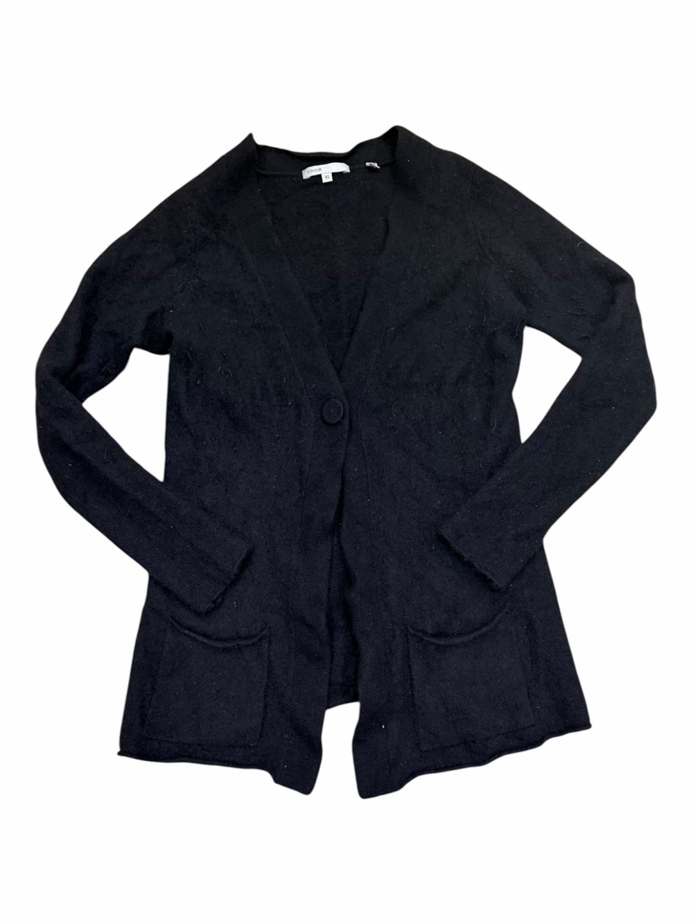 Vince Black 100% Cashmere One Button Pocket Front Cardigan Sweater XS